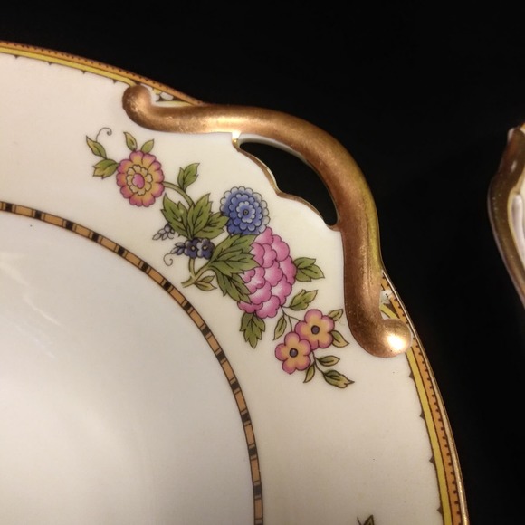 2 Vintage Noritake Oval n Round Serving Bowls in Elysian 10in Gold Trim - Picture 12 of 13